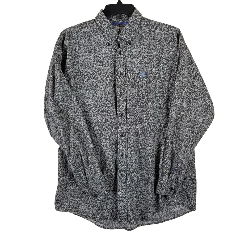 Cinch Mens XL Grey Floral Filigree Western Button Down Shirt Long Sleeve Cotton